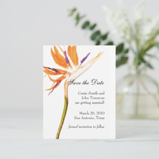 Save the Date mit dem Paradiesvogel (Stehend Vorderseite)