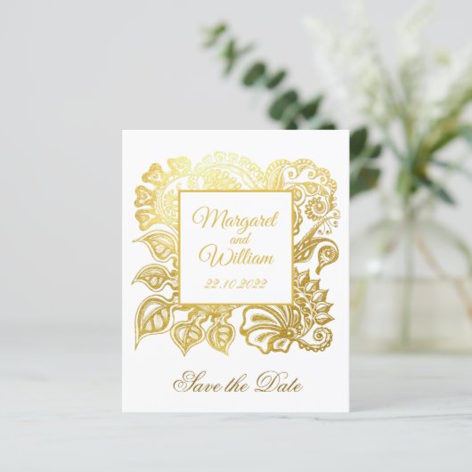 Save the Date mit den Blume für den Glitzer (Stehend Vorderseite)