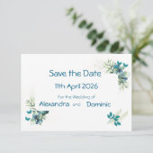 Save the Date mit Floral- und Schmetterlingsmotiv (Stehend Vorderseite)