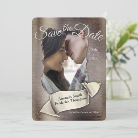Save the Date mit Foil-Gold-Silber-Messing Einladung (Stehend Vorderseite)