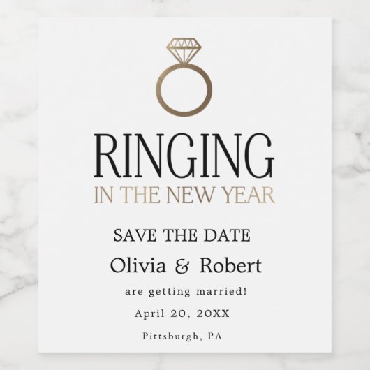 Save the Date mit Foto im Neuen Jahr Weinetikett (Einzelnes Label)