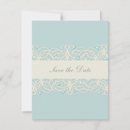 Save the Date mit gedruckten Aqua Mint Kristallen (Vorderseite)