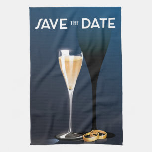 Save the Date mit goldfarbenen Ringen Geschirrtuch