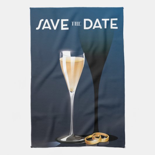 Save the Date mit goldfarbenen Ringen Geschirrtuch (Vertikal)