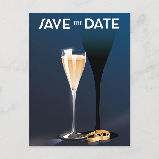 Save the Date mit goldfarbenen Ringen Postkarte (Vorderseite)