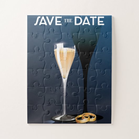 Save the Date mit goldfarbenen Ringen Puzzle (Vertikal)