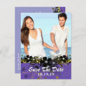 Save the Date mit IHREM Foto - Gelb und Lilac Ankündigungspostkarte (Vorne/Hinten)