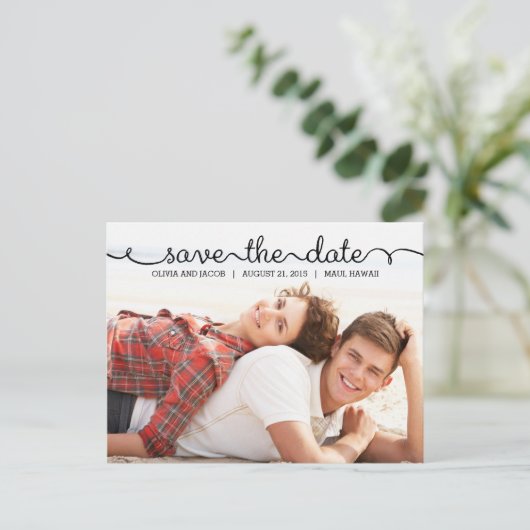 Save the Date mit Liebe geschrieben Postkarte (Stehend Vorderseite)
