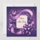 Save the Date mit Lila Ribbons (Vorderseite)