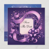 Save the Date mit Lila Ribbons (Vorne/Hinten)