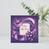 Save the Date mit Lila Ribbons (Stehend Vorderseite)