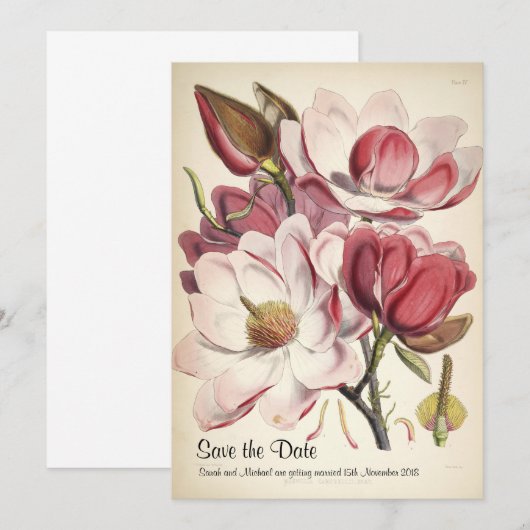 Save the Date mit Magnolias (Vorne/Hinten)