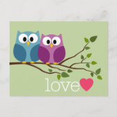 Save the Date mit Niedlichem Owl Couple Ankündigungspostkarte (Vorderseite)