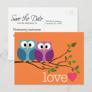 Save the Date mit Niedlichem Owl Couple Ankündigungspostkarte