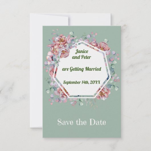 Save the Date mit Peach & Green Floral Framing (Vorderseite)