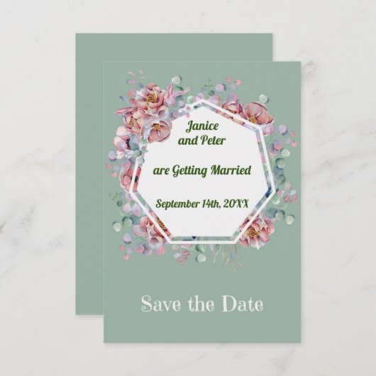 Save the Date mit Peach & Green Floral Framing (Vorne/Hinten)