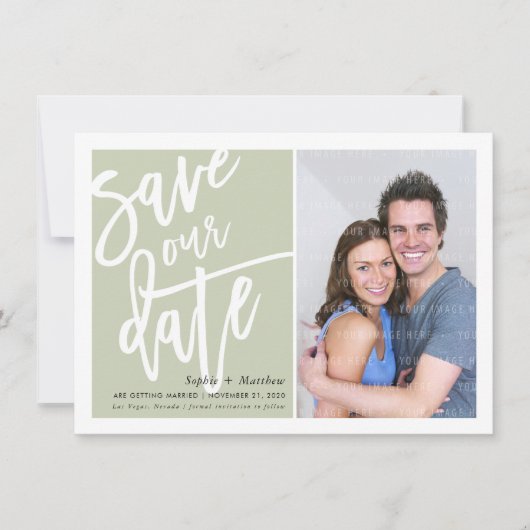 SAVE THE DATE mit Pinselstrich und Schrift grün Einladung (Vorderseite)