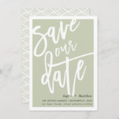 SAVE THE DATE mit Pinselstrich und Schrift grün Einladung (Vorne/Hinten)