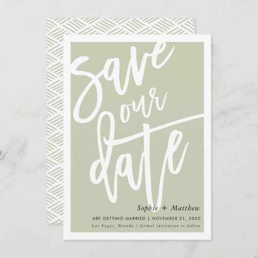 SAVE THE DATE mit Pinselstrich und Schrift grün Einladung (Vorne/Hinten)