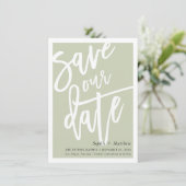 SAVE THE DATE mit Pinselstrich und Schrift grün Einladung (Stehend Vorderseite)