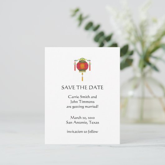 Save the Date mit Red Asian Lantern (Stehend Vorderseite)