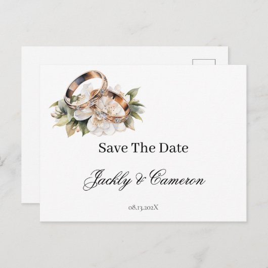 Save the Date mit Ring Einladungspostkarte (Vorne/Hinten)