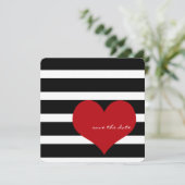Save the Date mit rotem Herzen und Streifen (Stehend Vorderseite)
