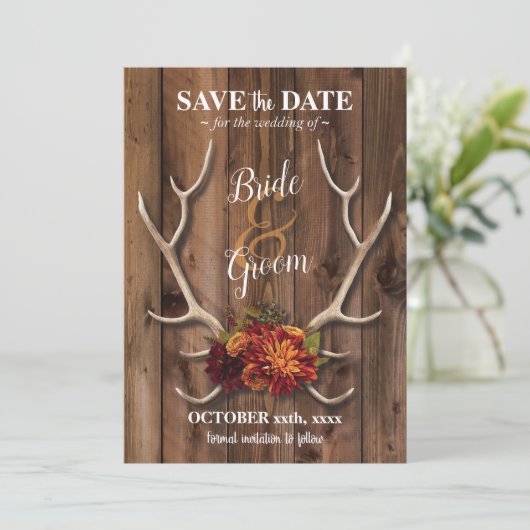 Save the Date mit rustikaler, antlerischer romanti Einladung (Stehend Vorderseite)