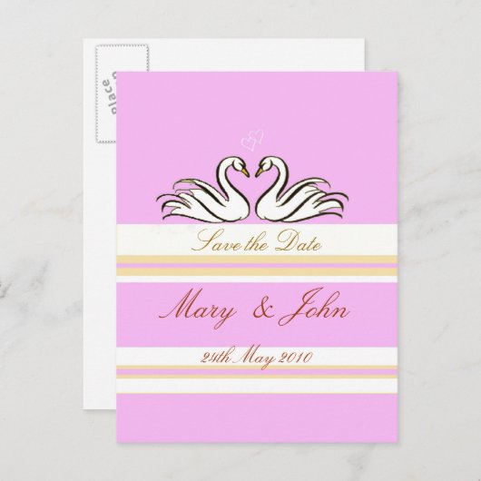 Save the Date mit Swans rosa Karte (Vorne/Hinten)