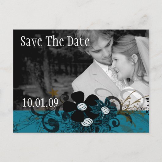 Save the Date mit YOUR Foto DeepBlue Ankündigungspostkarte (Vorderseite)