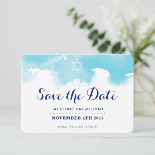 SAVE THE DATE MITZVAH DANKESKARTE (Stehend Vorderseite)