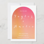 Save the Date Modern Boho Arch Pink Orange Einladu (Vorderseite)