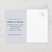 Save the Date Modern Brush Script Denim Blue Ankündigungspostkarte (Rückseite)