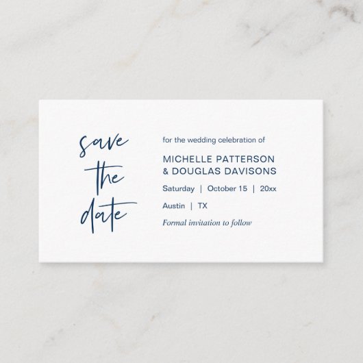 Save the Date, modern minimalistisch, Navy Blue Begleitkarte (Vorderseite)
