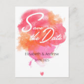 Save the date - modern, watercolor pink orange postkarte (Vorderseite)
