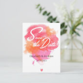 Save the date - modern, watercolor pink orange postkarte (Stehend Vorderseite)