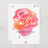Save the date - modern, watercolor pink orange postkarte (Vorne/Hinten)