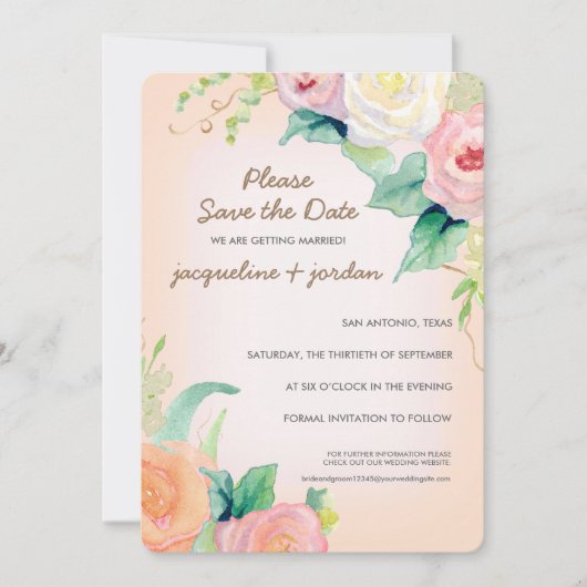Save the Date Moderne Aquarellblumen-Rose Einladung (Vorderseite)