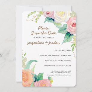 Save the Date Moderne Aquarellblumen-Rose Einladung