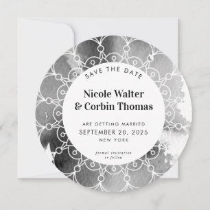 SAVE THE DATE moderne boho mandala graue Wasserfar Einladung