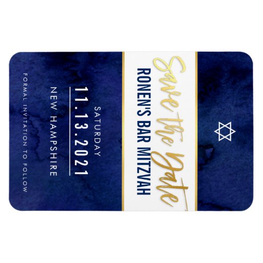 SAVE THE DATE moderne dunkelblaue Bar mitzvah Magnet (Horizontal)