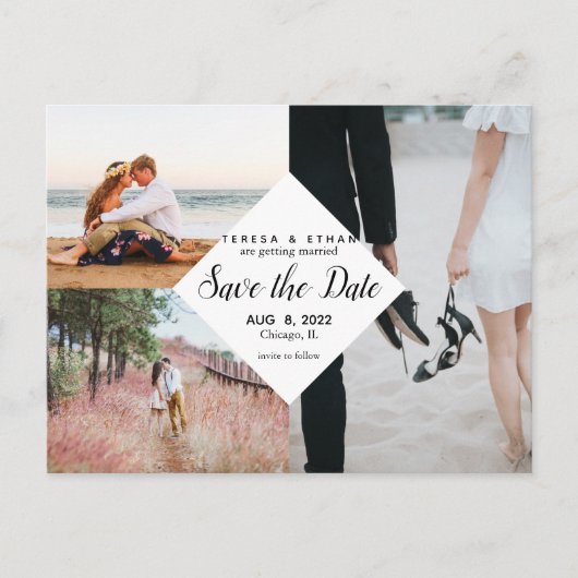 Save the Date Moderne, elegante Multi-Foto Collage Postkarte (Vorderseite)