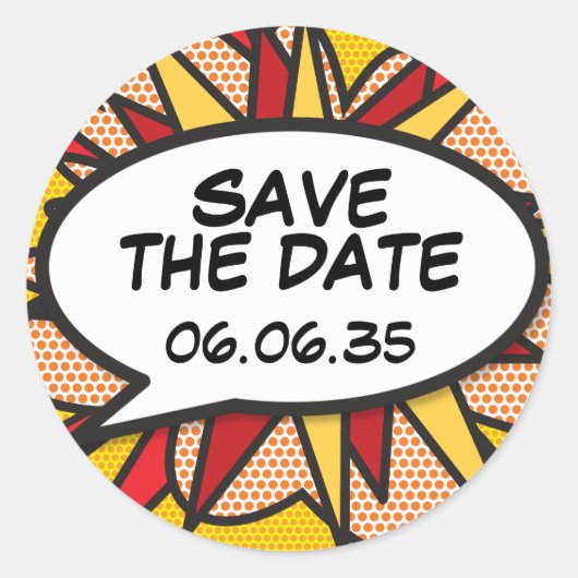 Save the Date Moderne Fun-Speech-Blase Runder Aufkleber (Vorderseite)