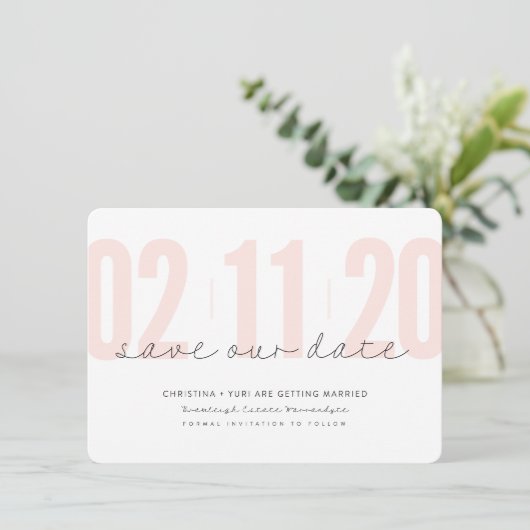 SAVE THE DATE moderne große Zahlen rosa Schwarz Einladung (Stehend Vorderseite)