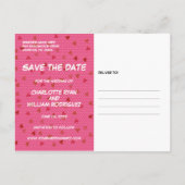 Save the Date Moderne Hearts Confetti Comic Weddin Ankündigungspostkarte (Rückseite)