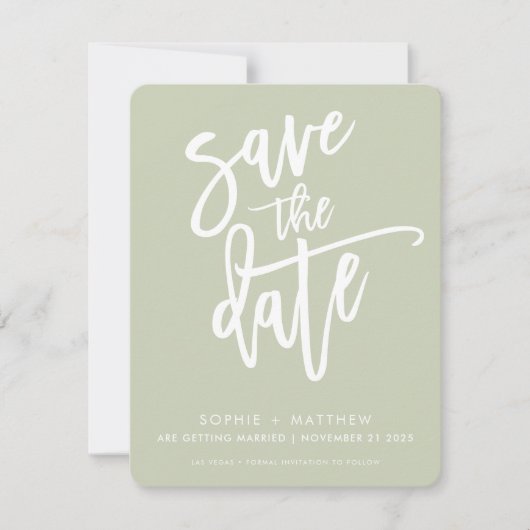 SAVE THE DATE moderne Kalligraphie-Schrift Salgrün (Vorderseite)