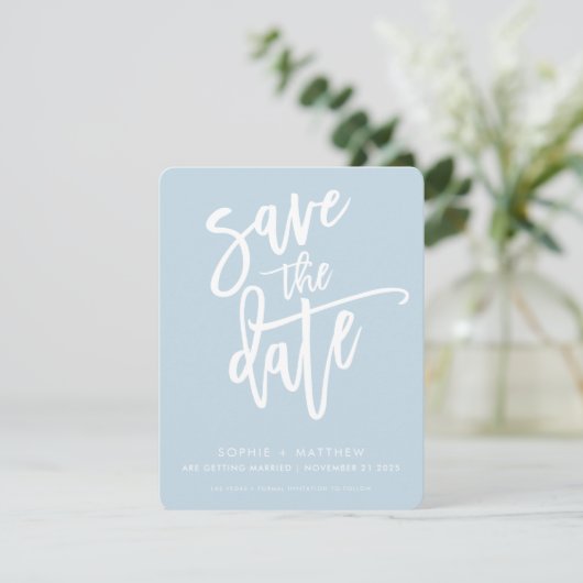 SAVE THE DATE moderne Kalligraphieschrift blass bl (Stehend Vorderseite)