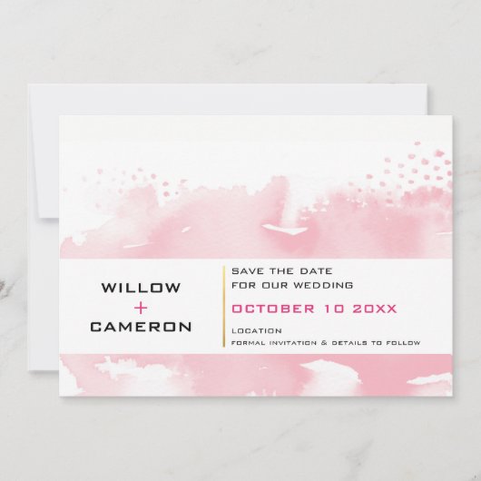 SAVE THE DATE moderne minimale Aquarellfarbe pink (Vorderseite)