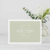 SAVE THE DATE moderne minimalistisch-schlinggrün Einladung (Stehend Vorderseite)