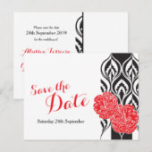 Save the Date moderne rote Dianthus Hochzeit Postk Ankündigungspostkarte (Vorne/Hinten)